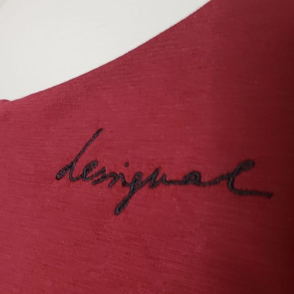 Desigual XLarge NWT Red Burgundy Patchwork Sheath Dress - Red Sweaterdress - Picture 6 of 13